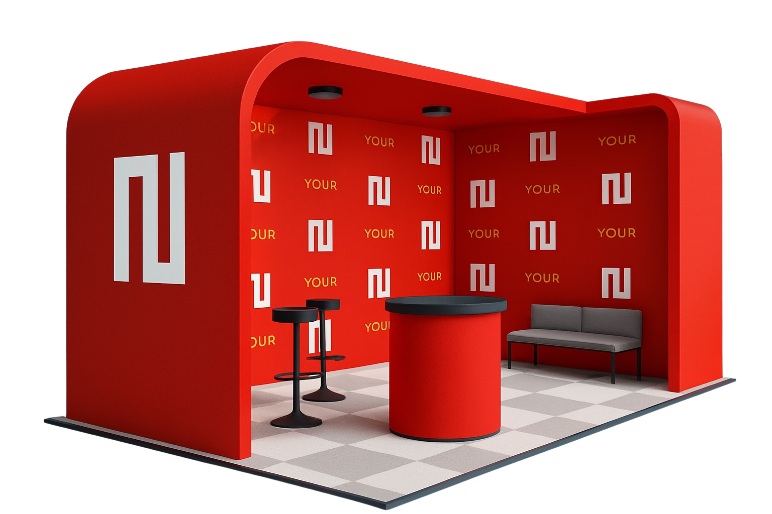 Innovative exhibition stall design with curved panel structure